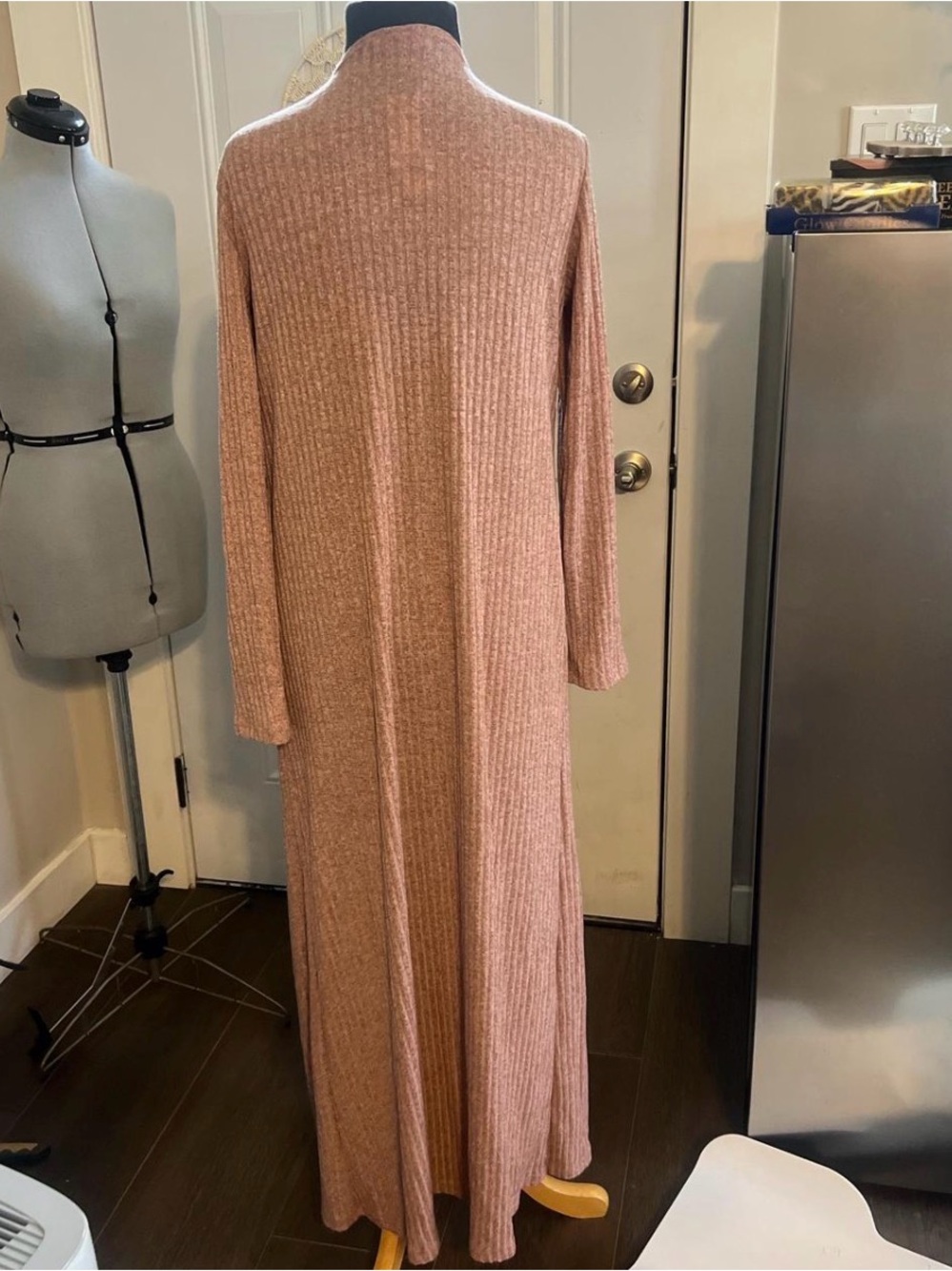 Long Open-Front Ribbed Cardigan Sweater - Pink - Picture 3 of 4